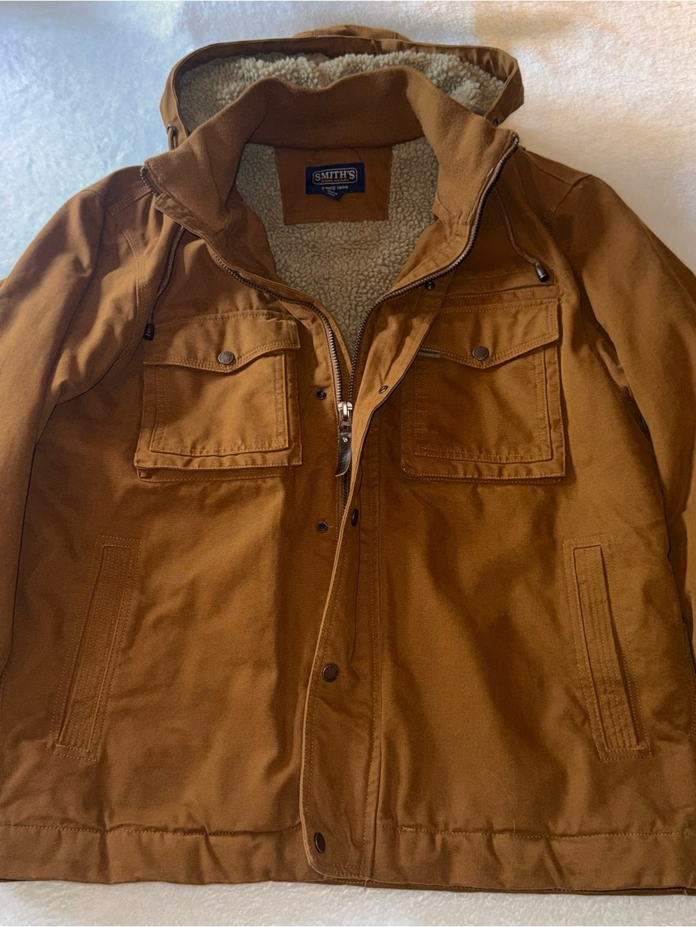 Smith’s Workwear Sherpa Lined Canvas Hooded Work Jacket Brown